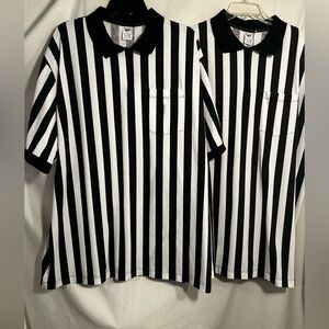 LOT OF 2 MENS 2XL XXL BLACK WHITE STRIPE UMPIRE REFEREE POLO SHIRTS